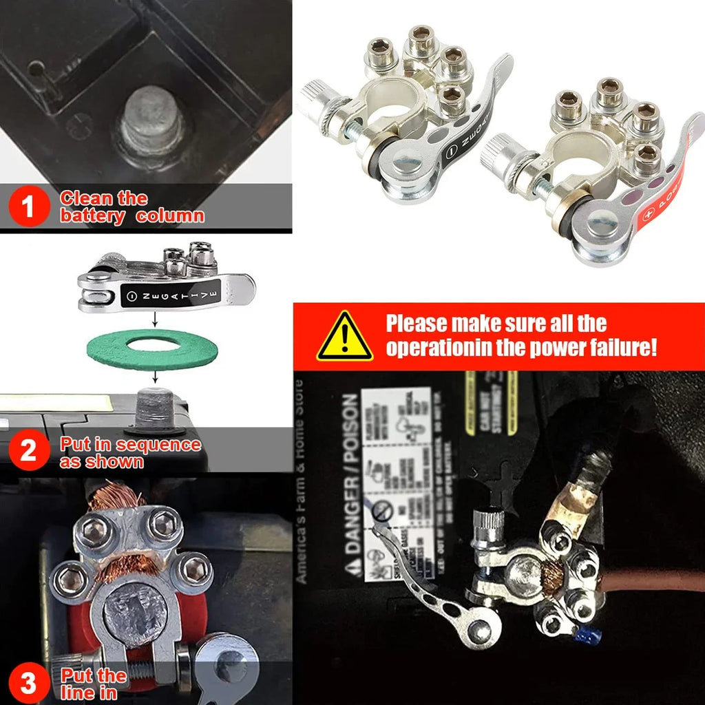 Quick Release Battery Terminal Connectors Positive Negative Cable Zpaxo