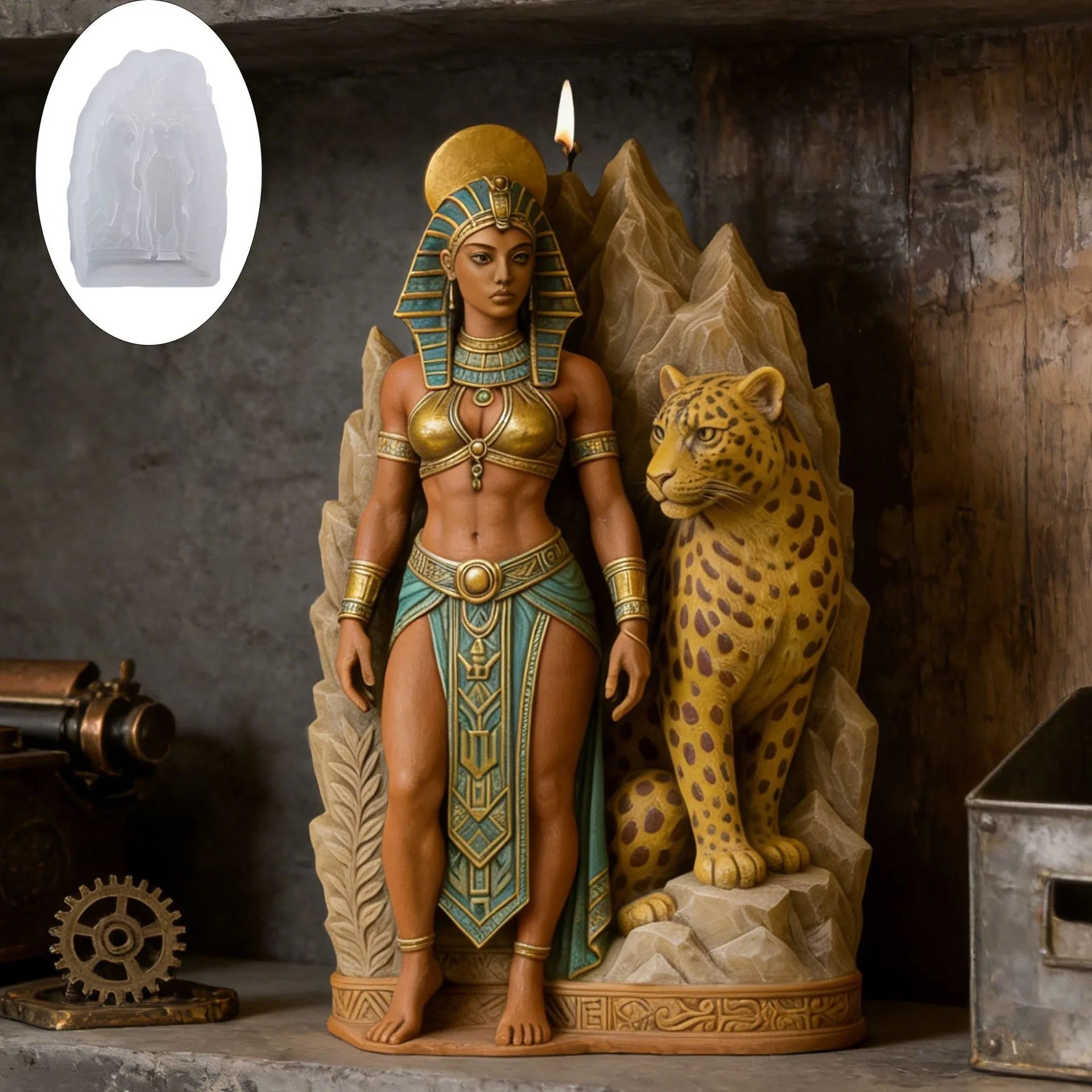 3D Egyptian Queen Leopard Silicone Mold – Candle, Soap & Resin