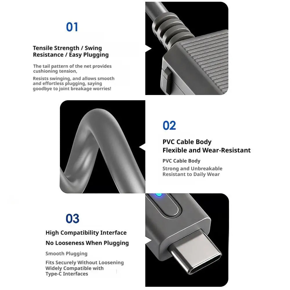 USB-C 45W PD Power Cable for Nintendo Wii U – 1.8m Cord Gaming Power Cable Zpaxo