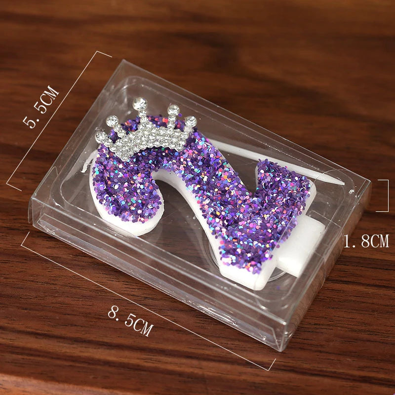 Purple Glitter Crown-shaped Number Birthday Candles Cake Decorations