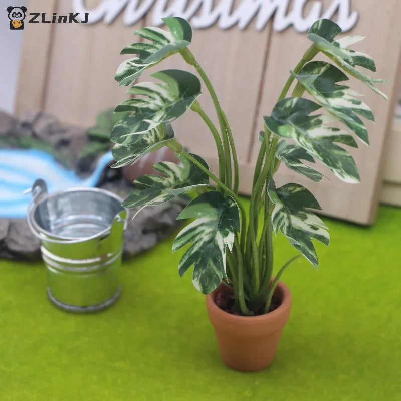 ▶1Pcs 1:12 Dollhouse Simulation Green Plant Potted Model Doll Home Living Room Decoration Micro Landscape Garden Scene Ornament Zpaxo