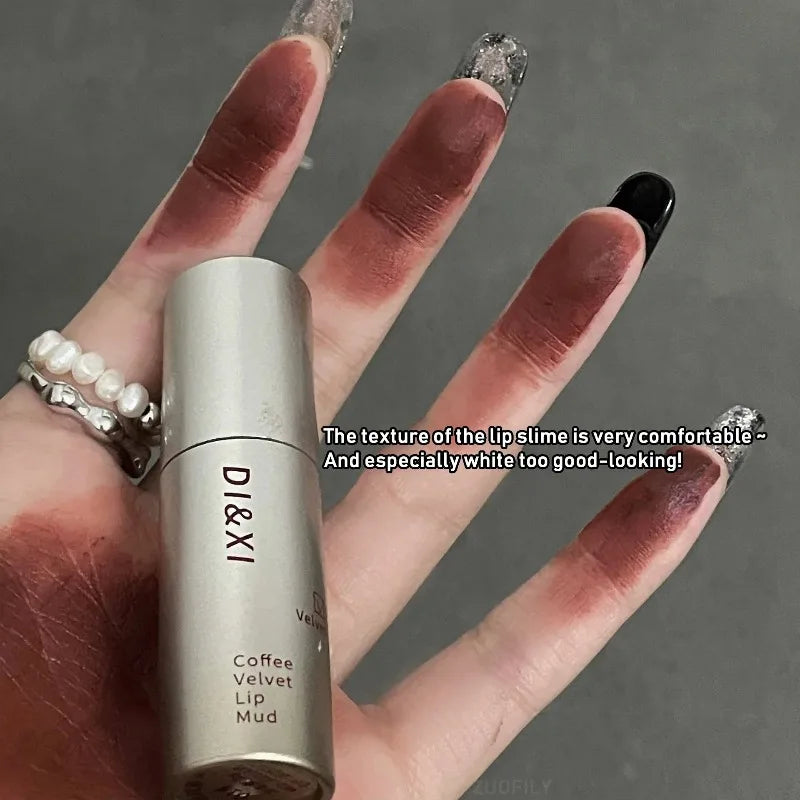 Dark Brown Silver Tube Lip Gloss Matte Velvet Waterproof Liquid
