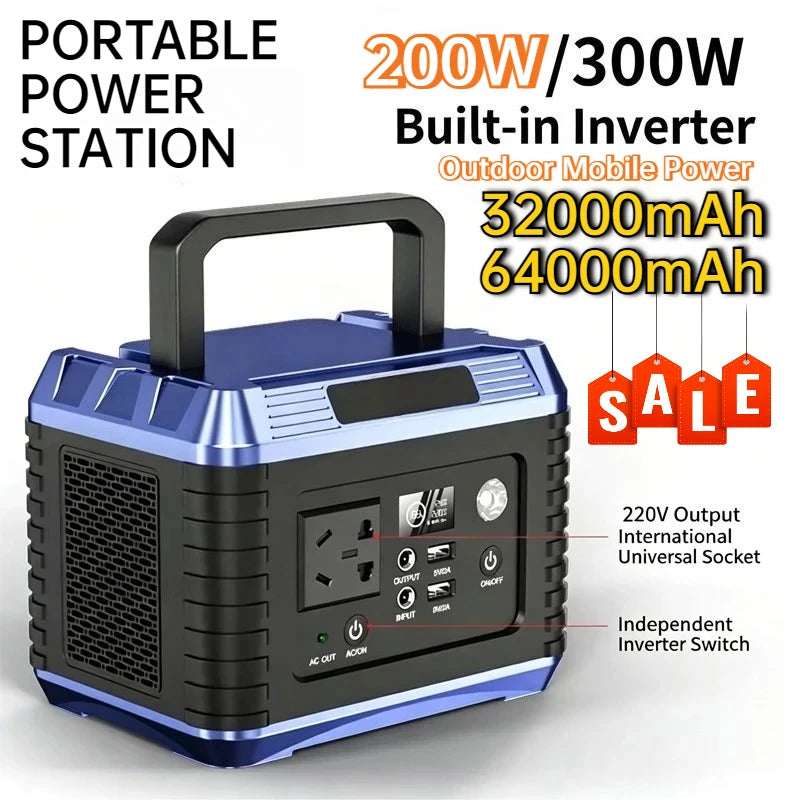64000MAh 300W Portable Power Station 200W 220V Ternary Lithium Battery Energy Storage Power Supply Camping RV Multi-function USB Zpaxo