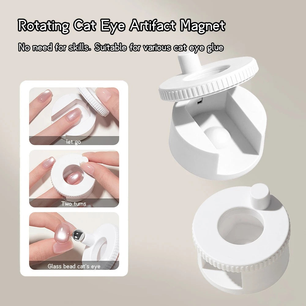 Multifunctional Rotating Cat Eye Nail Magnet Wide Light Glass Bead Zpaxo White No Ball-1Pc