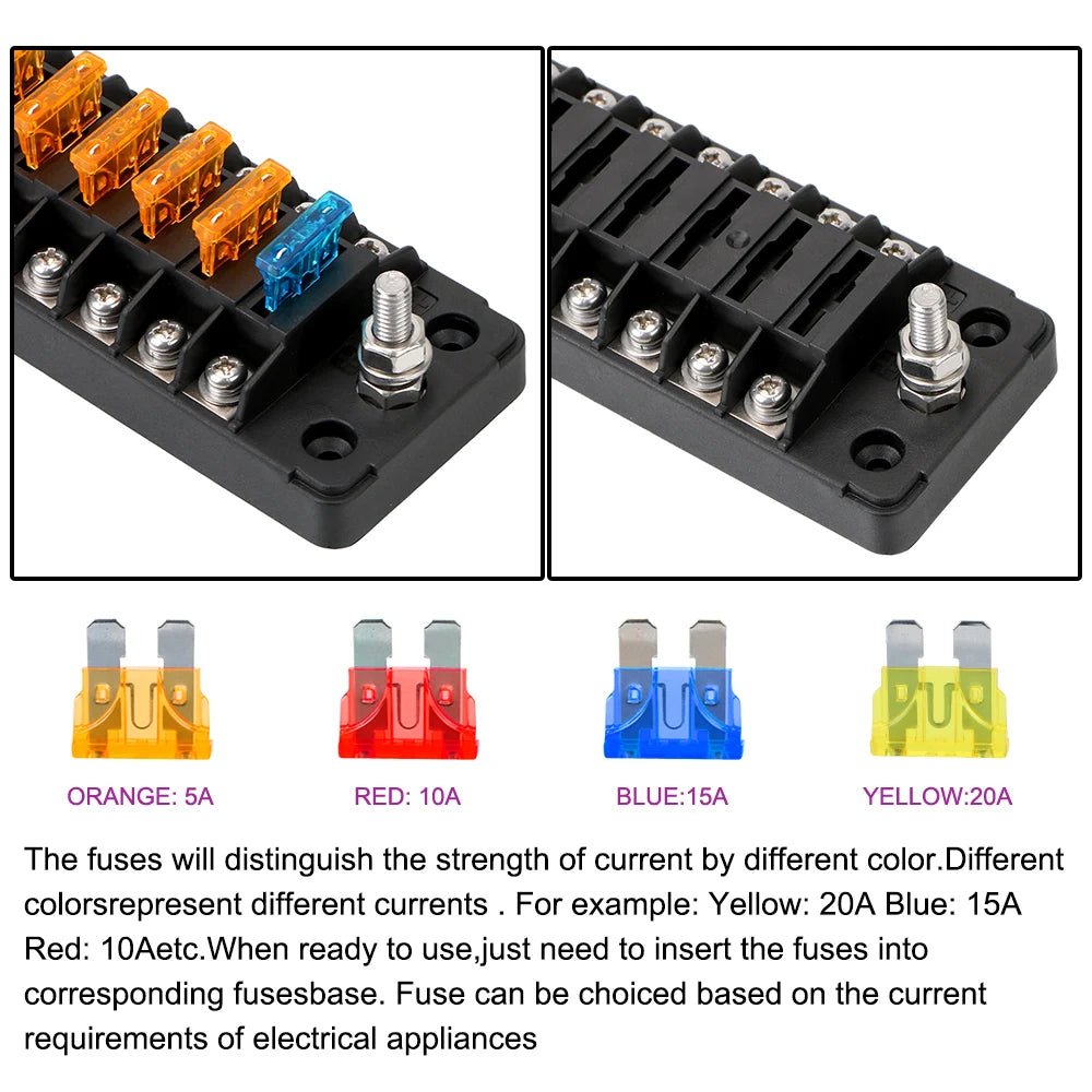 6 Ways 12 Blade Fuse Block Box Holder 32V 75A Auto Car Marine Trike