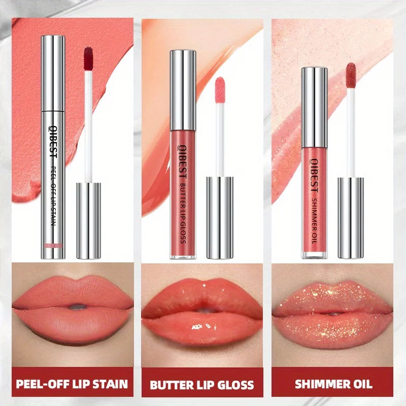 3-Pack non-stick cup matte pattern embroidery peel-off tear-off lip gloss lip line easy-to-color mirror pearlescent lip oil set Zpaxo