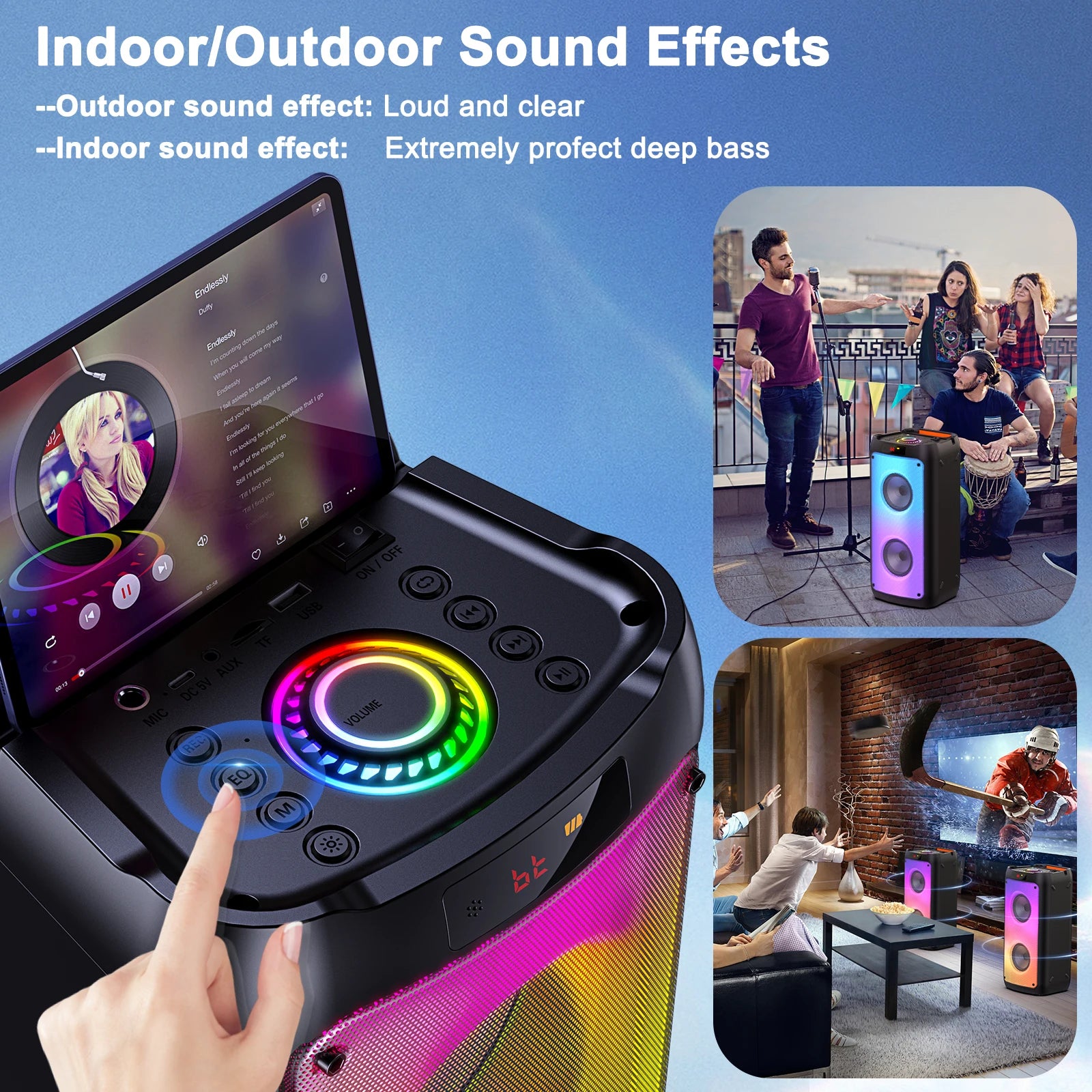 T10-T Wireless Bluetooth Speaker Karaoke Machine 2 Microphone Home