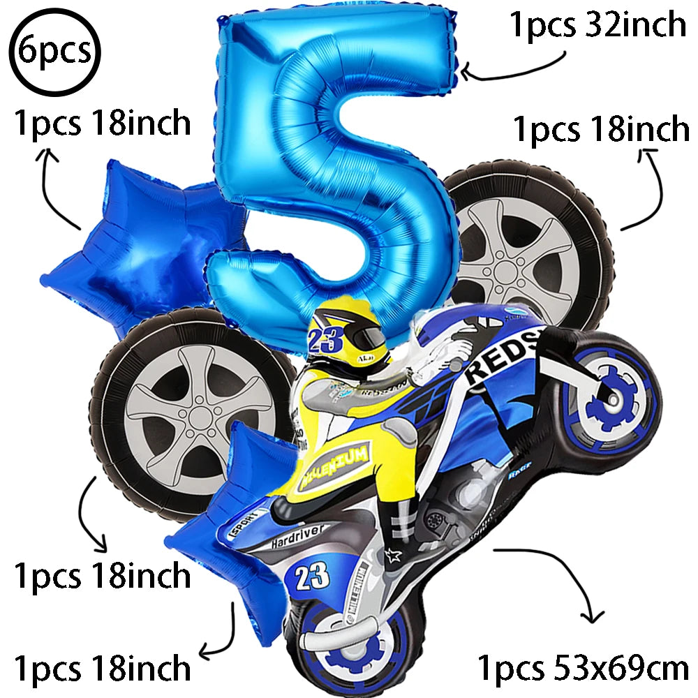 Large Motorcycle Foil Balloons Racing Car Balloon Boy Birthday Party Zpaxo 6pcs set5 Other