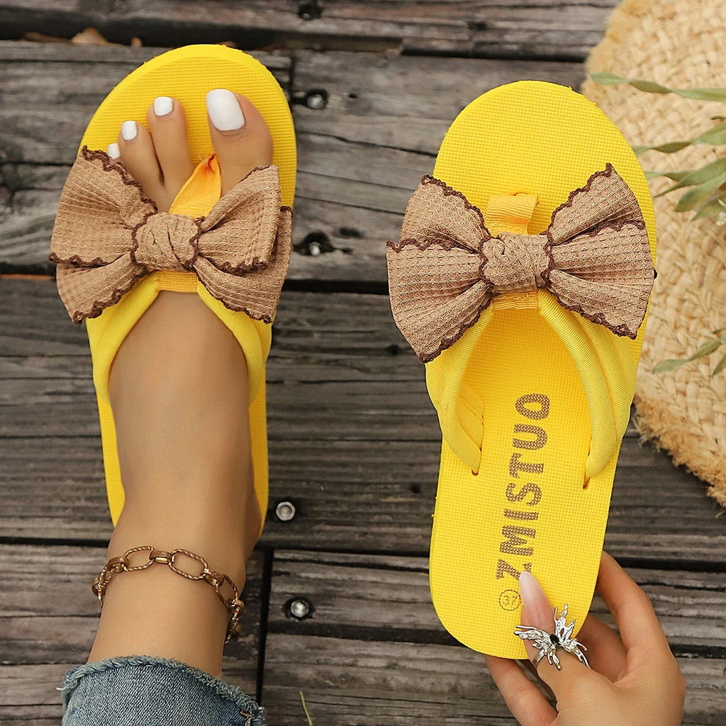 Women Slippers Platform Slides Bow Summer Sandals Indoor Outdoor Zpaxo YELLOW 43