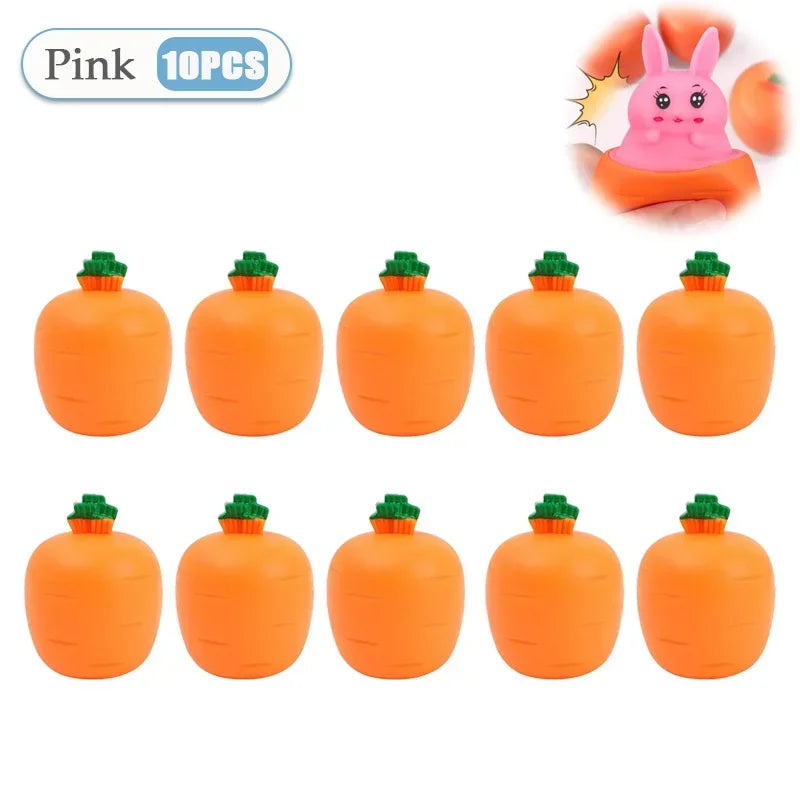 Easter Carrot Rabbit Fidget Toys Squeeze Ball Kids Relieve Stress Up Zpaxo Pink-10PCS