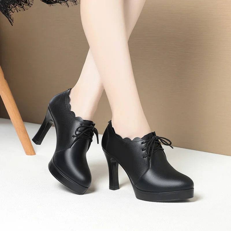 Spring Autumn Soft Leather Sole Versatile Fashion Comfortable Heels Zpaxo HC9036 Black 8.5CM 40 China Mainland