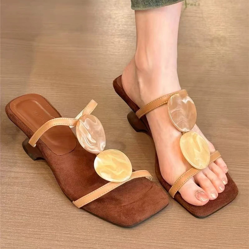 Bohemian Style Women Sandals Comfortable Elegant Shoes Women Summer Open Square Toe Strap Casual Sandals Designer Beach Shoes Zpaxo Khaki 35