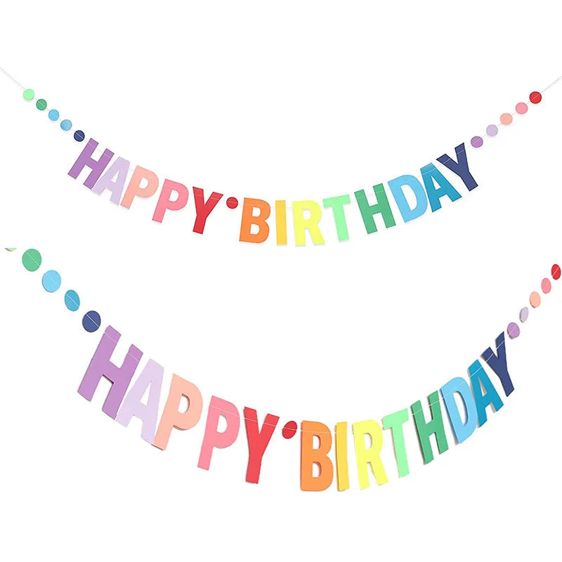 Rainbow Happy Birthday Banner Paper Garland Kids 1st Party Hanging