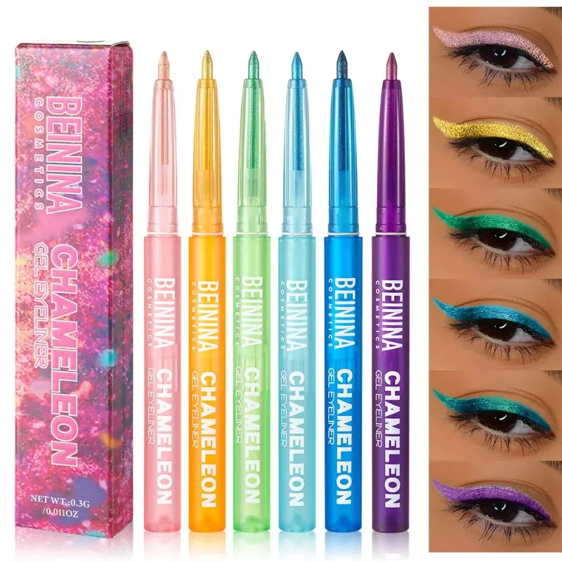 Shiny Chameleon Metallic Green Eyeliner Gel Stick Smooth Multicolor