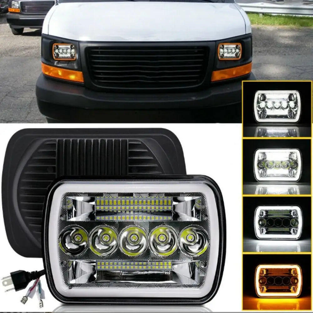 Amber DRL Led Headlights 6000 K White Square Design Automotive Zpaxo