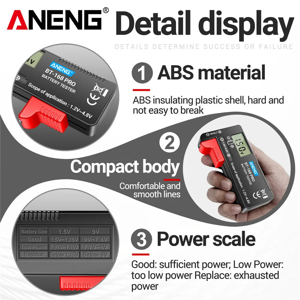 Digital Lithium Battery Capacity Tester ANENG BT-168 Checker Load