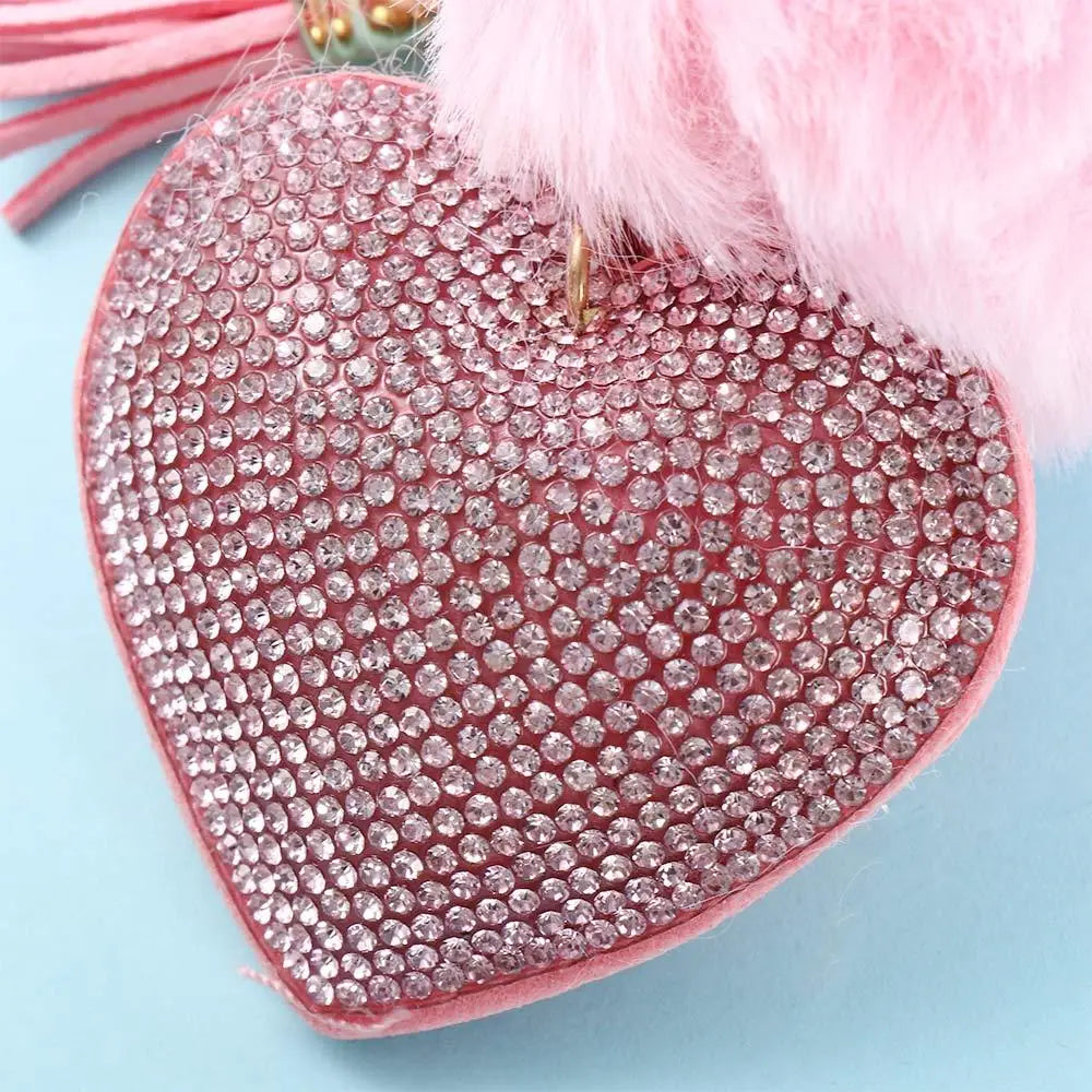 Interior Accessories Packaging Decoration for Women's Bags Rhinestone Keyrings Pompom Keychains Rhinestone Heart Bag Pendant Zpaxo
