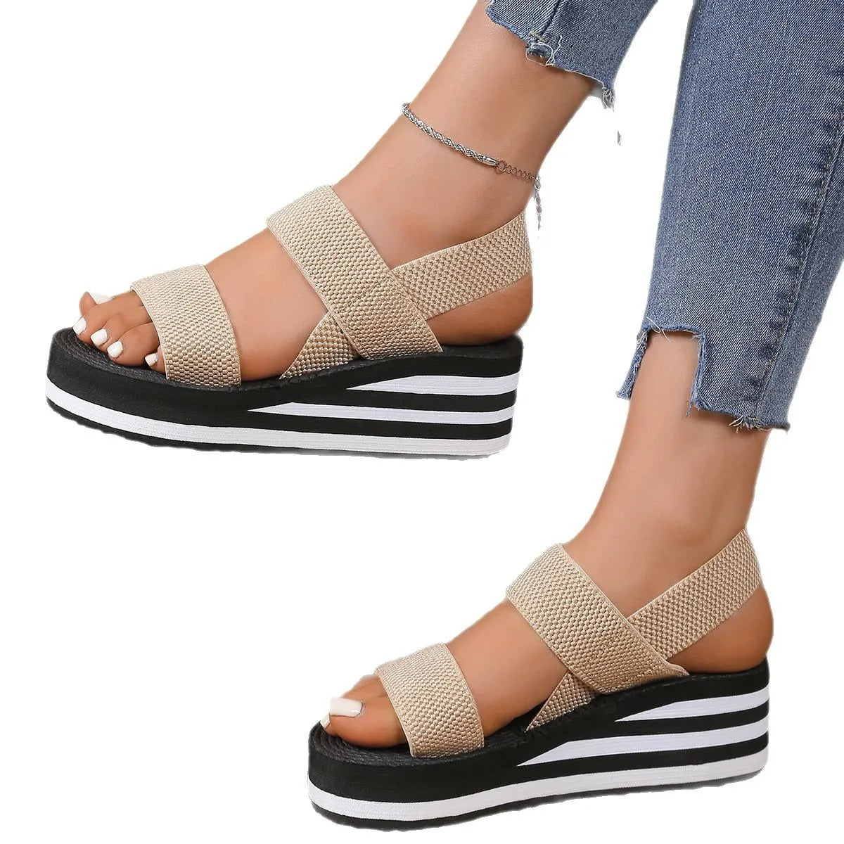 Women's Light Weight Wedge Sandals Open Toe Platform Thick Soled