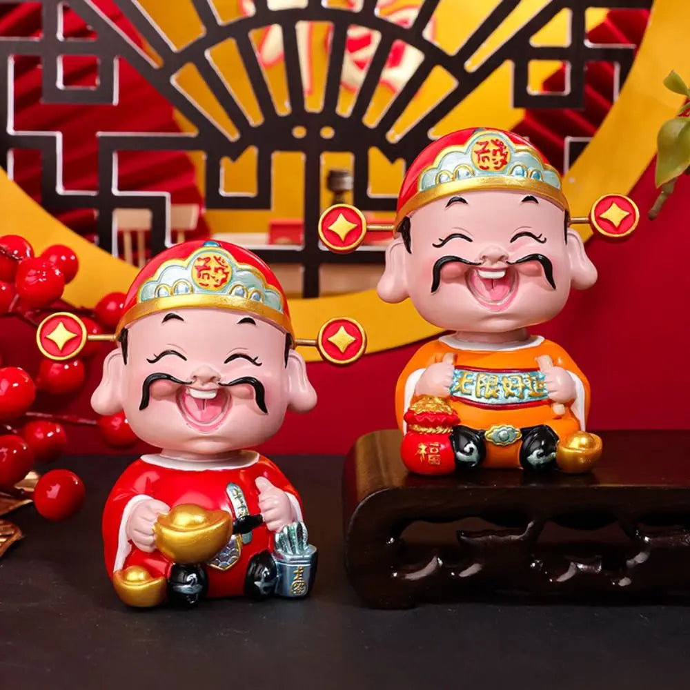 Cartoon Chinese God of Wealth Figurine Resin Mini God of Fortune Figurine Blessing Lucky New Year Statue Home Office Accessories Zpaxo