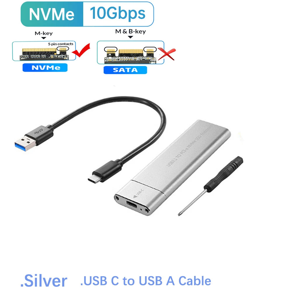 USB3.1 to M.2 NVME SSD Enclosure M2 to USB A Mobile Hard Disk Box SSD Case For 2230/2242/2260/2280 M2 With Cable Zpaxo WHITE