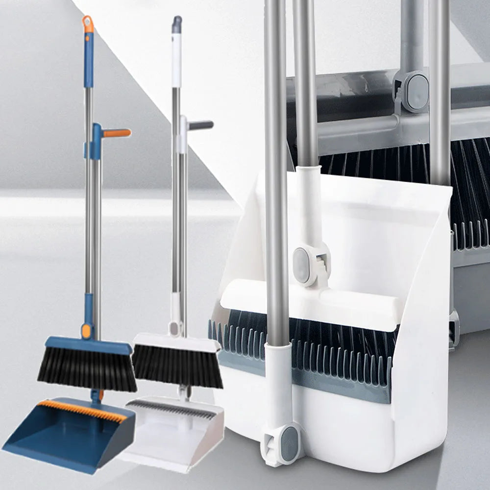 Upright Broom & Dustpan Set | Long Handle, 180° Rotation Broom & Dustpan Set Zpaxo