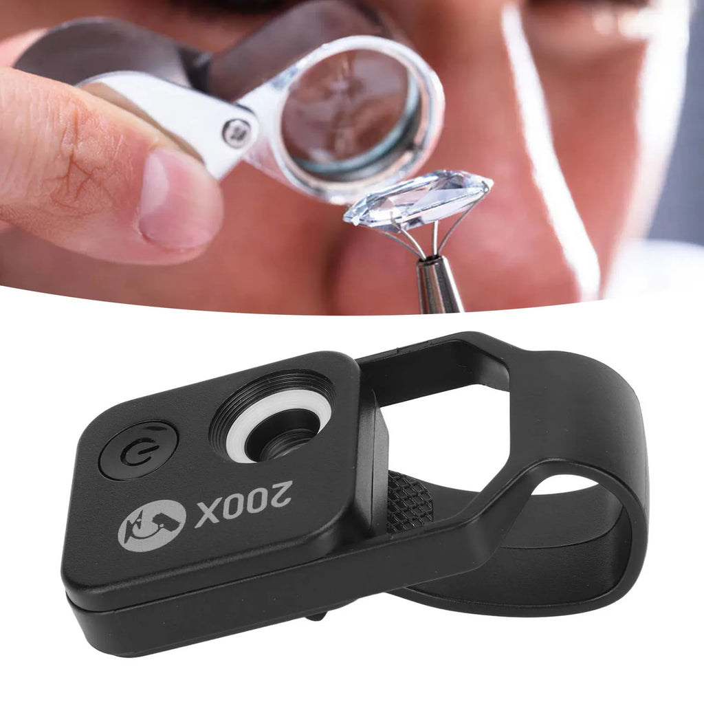 200X Zoom Phone Mini Pocket Microscope CPL Lens LED Light Mobile