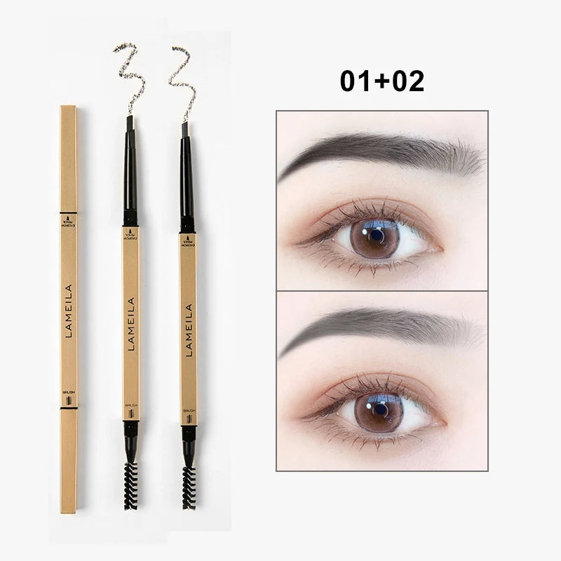 2 in 1 Deluxe Golden Strip Eyebrow Pencil 5 Colors Dual-Ended Long-Lasting Waterproof Precise Application Delicate Eye Makeup Zpaxo 01 and 02