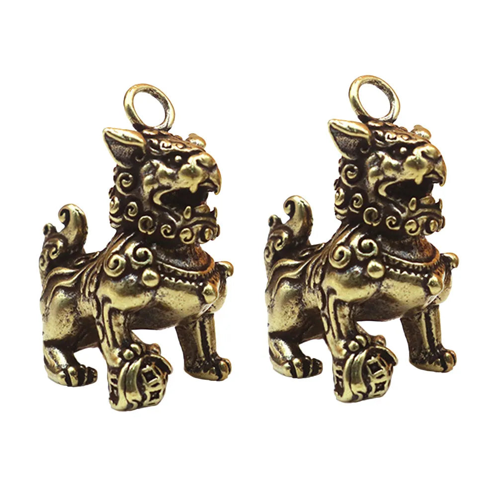 Premium Copper Chinese Lion Desktop Ornament Fengshui Adornment Home
