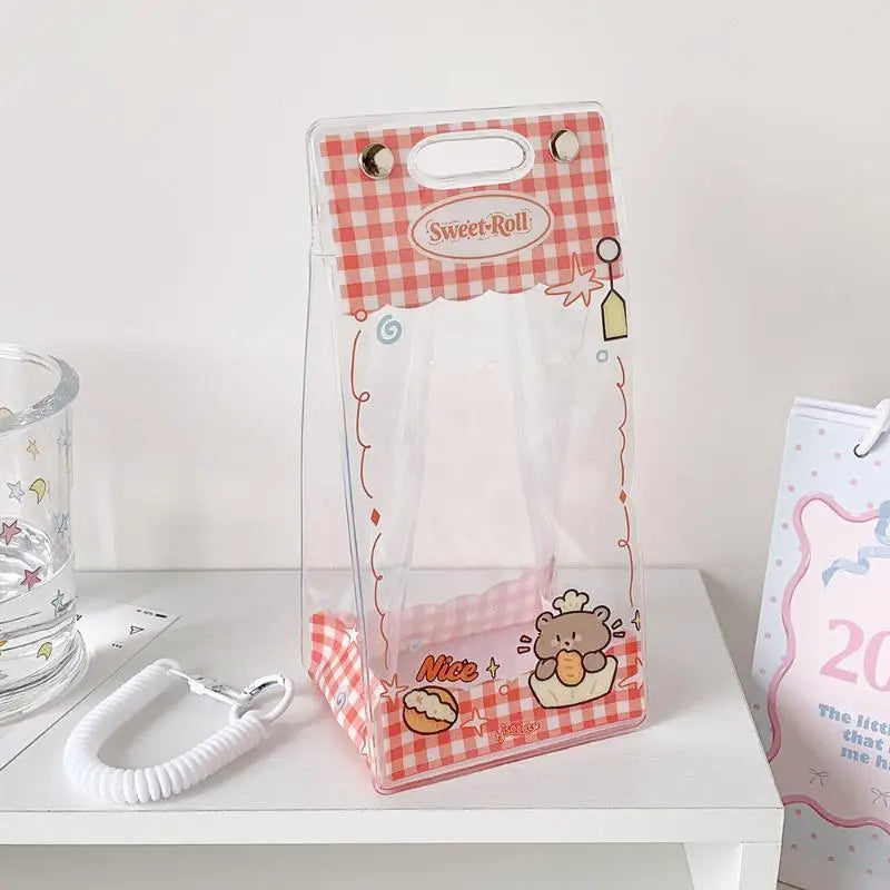 Clear Dustproof Kawaii Doll Display Bag Cute Cartoon Printed PVC Zpaxo Rose red
