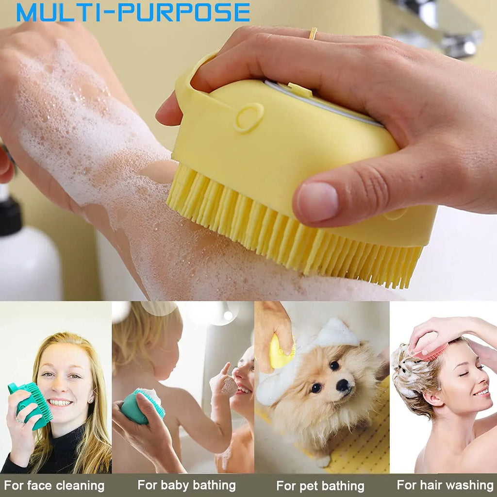 Dog Bathing Brush Pet Massage Shampoo Dispenser Soft Silicone Rubber