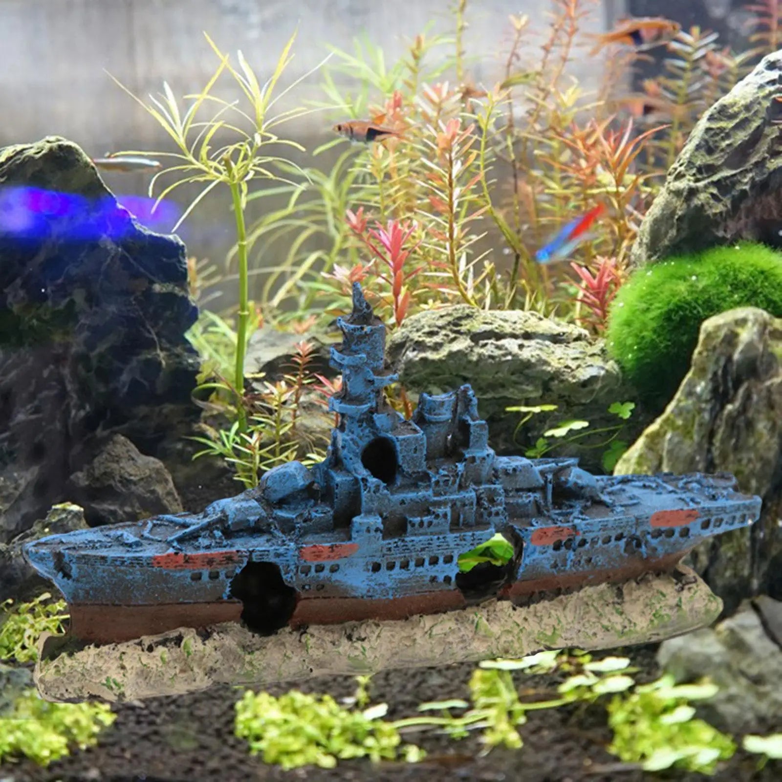 Sunken Ship Aquarium Ornament | Resin Fish Tank Decor Cave Aquarium Ornament Zpaxo