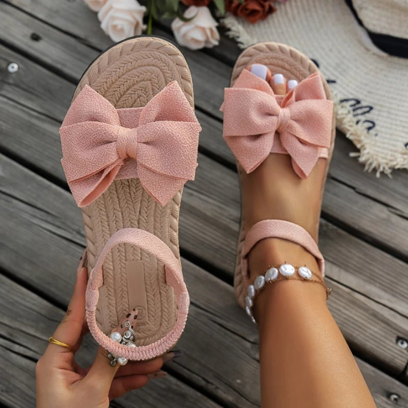 Trend Women Sandals 2025 New Summer Fashion Beach Sandals Outdoor Bow Tie Flat Shoes Casual Home Lightweight Shoes for Women Zpaxo