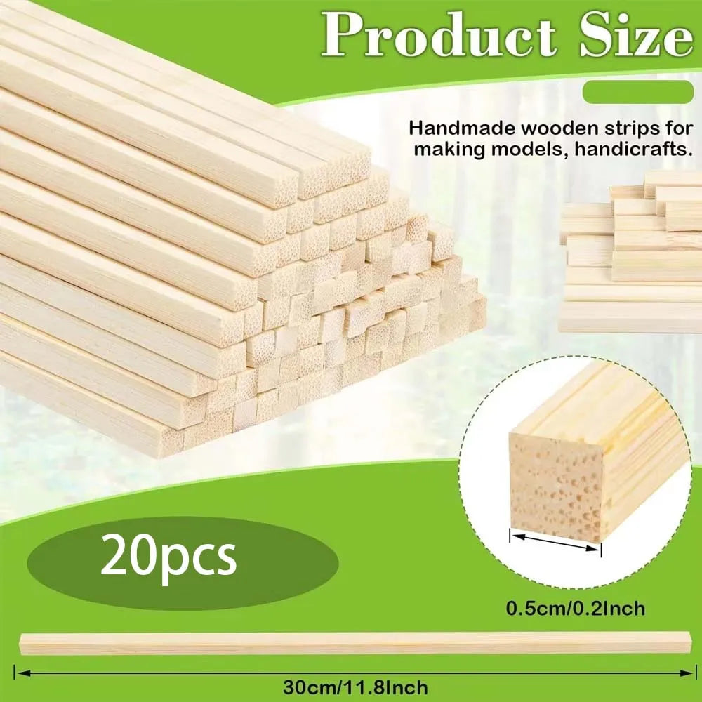 20/50pcs Square Wood Sticks,Natural Wooden Dowels, Unfinished Hardwood Sticks for Crafts DIY Supplies House Airplane Ship Models Zpaxo 20pcs