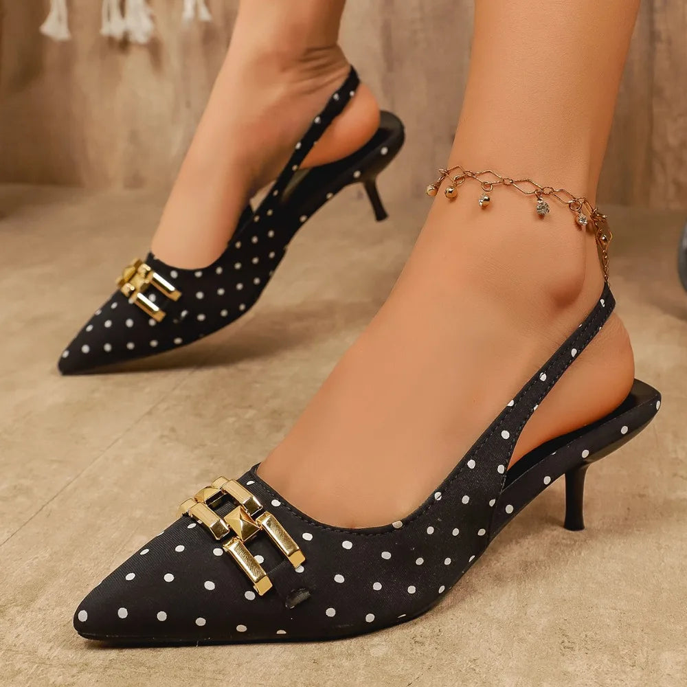 Black White Polka Dot Heels Pumps Women 2026 Summer Pointed Toe Zpaxo 36 black