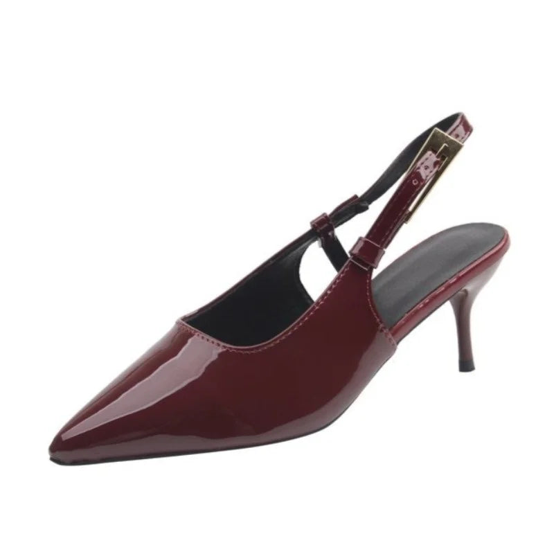 Sexy Elegant Banquet Party Heels Summer Solid Simple Fashion Buckle Zpaxo Red 34