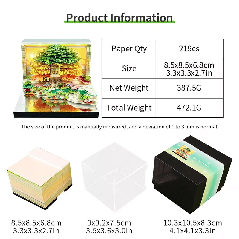 Time Piece Calendar 2026 Desk Calendar With LED Light 3D Tear-away Calendar Paper Carving Art Memo Pad Notepad Gift Christmas Zpaxo