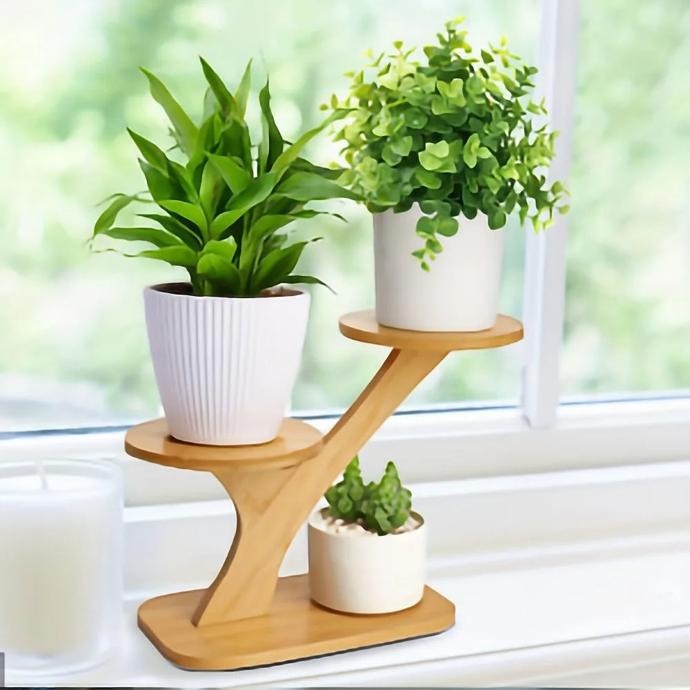 Elegant Bamboo Plant Stand Two-tier Display Rack Suitable Small