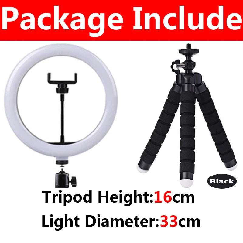 LED Selfie Ring Lighting Photographic Lamp Fill Light Mini Tripod Zpaxo A-33cm Black