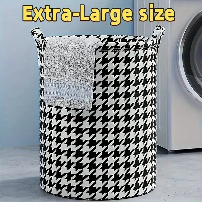 Foldable Checkered Storage Basket Black White Durable Fabric Laundry