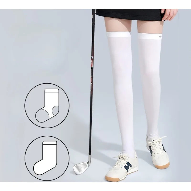 Summer Ice Silk Sunscreen High Tube Socks for Children's Golf Sports Breathable Non Slip Long Socks for Slimming Beautiful Legs Zpaxo