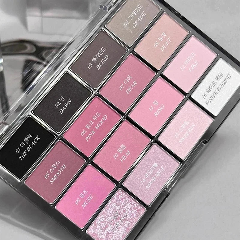 16-Color Matte Black Pink Eyeshadow Palette Pearlescent Low Zpaxo