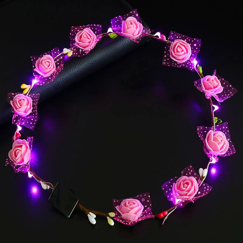LED Flower Wreath Headband Multicolor Light Up Lighted Head Band Glow