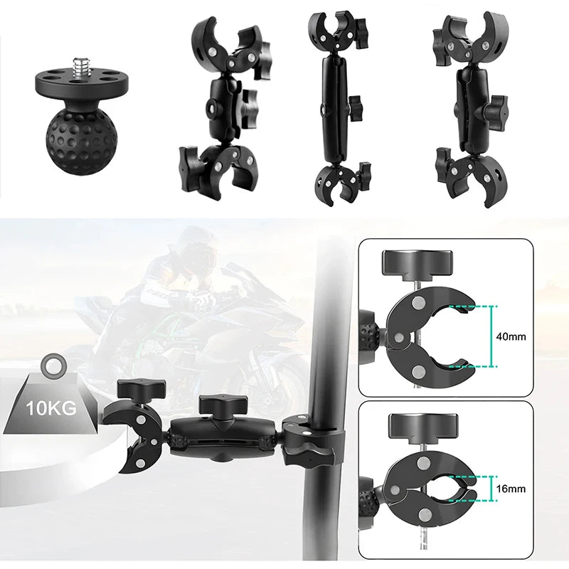 Double Clamp Camera Mount Arm Clip Crab Support Motorcycle Handlebar Zpaxo