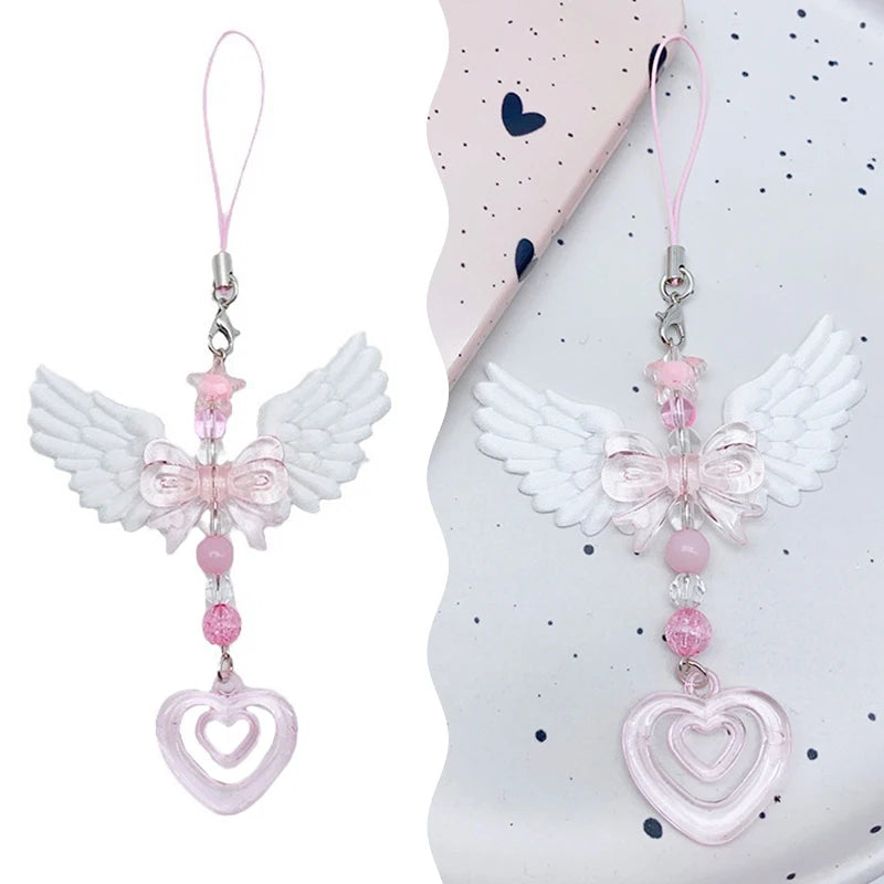 Sweet Wings Bow Heart Mobile Strap Phone Pendant Chain Girls Women
