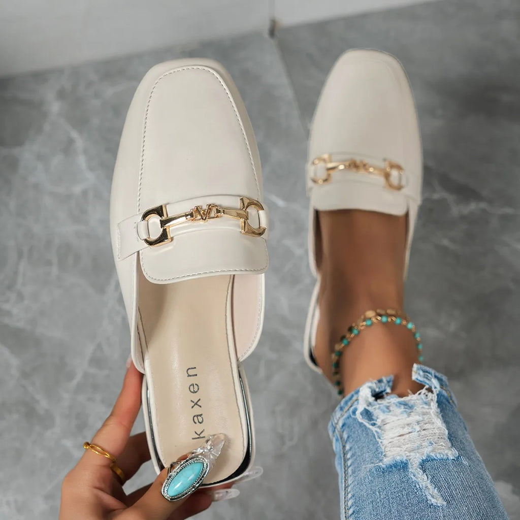 Women Slippers 2025 Beach Big Sandals Fashion Metal Lady Mules Shoes Zpaxo