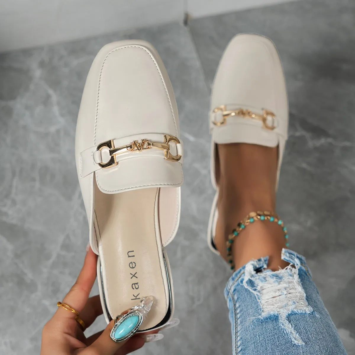 Women Slippers 2025 Beach Big Sandals Fashion Metal Lady Mules Shoes Zpaxo