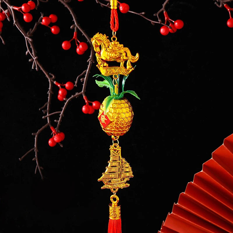 2026 Year Of The Horse Wall Hanging Car Ornament Chinese New Year Red Gold Pineapple Pendant Lucky Decoration Housewarming Gifts Zpaxo