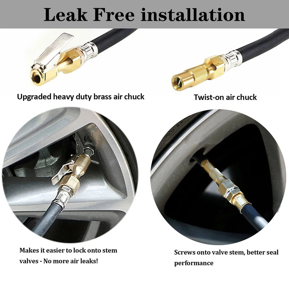 Tire Pressure Inflator Gauge 200PSI Air Line Clip-on Tyre Pump