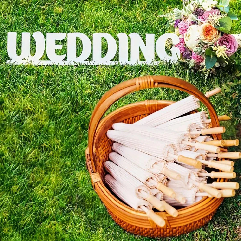 Wedding Paper Umbrellas Chinese Wood Handle White DIY Photography