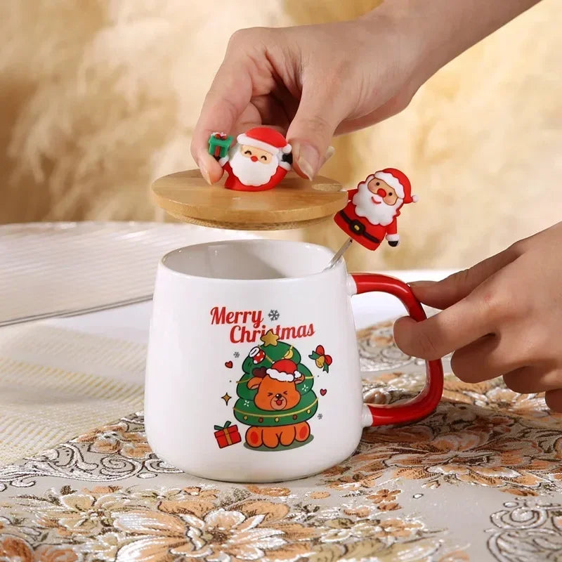 Festive Christmas Xmas Theme Ceramic Mug Cup Lid Spoon 2025 Box